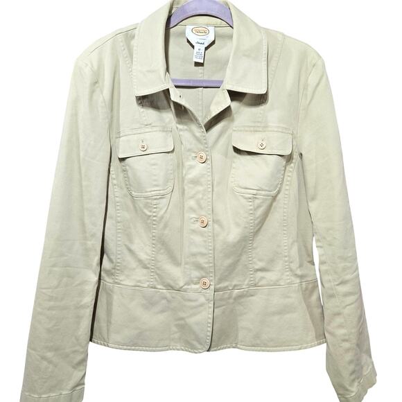 Y2K Talbots Beige Khaki Single Breasted Twill Mid Weight Utility Jacket Size 12 - Picture 1 of 9
